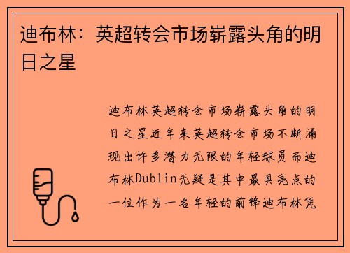 迪布林：英超转会市场崭露头角的明日之星